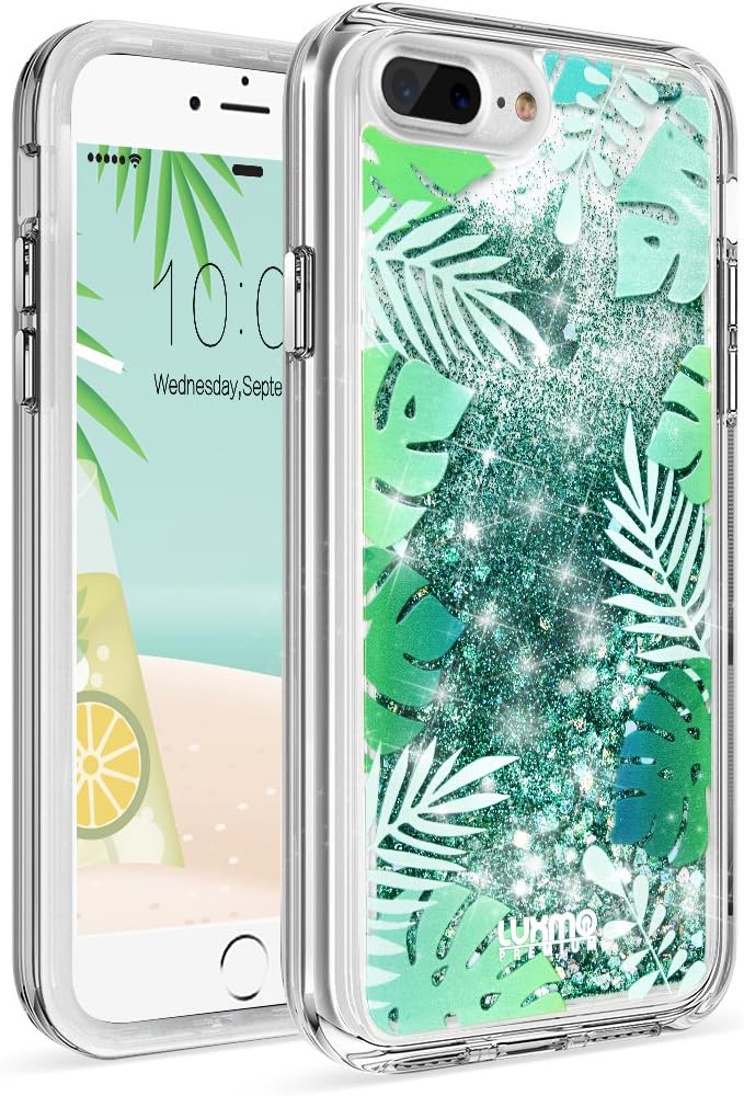 LUXMO PREMIUM Waterfall Case for iPhone 7 Plus/ 8 Plus,Quicksand Sparkling Durable Anti-Scratch Shockproof Protection Bumper Cover Case 5.5 inch for iPhone 8/7/6S/6 Plus- Tropical Summer
