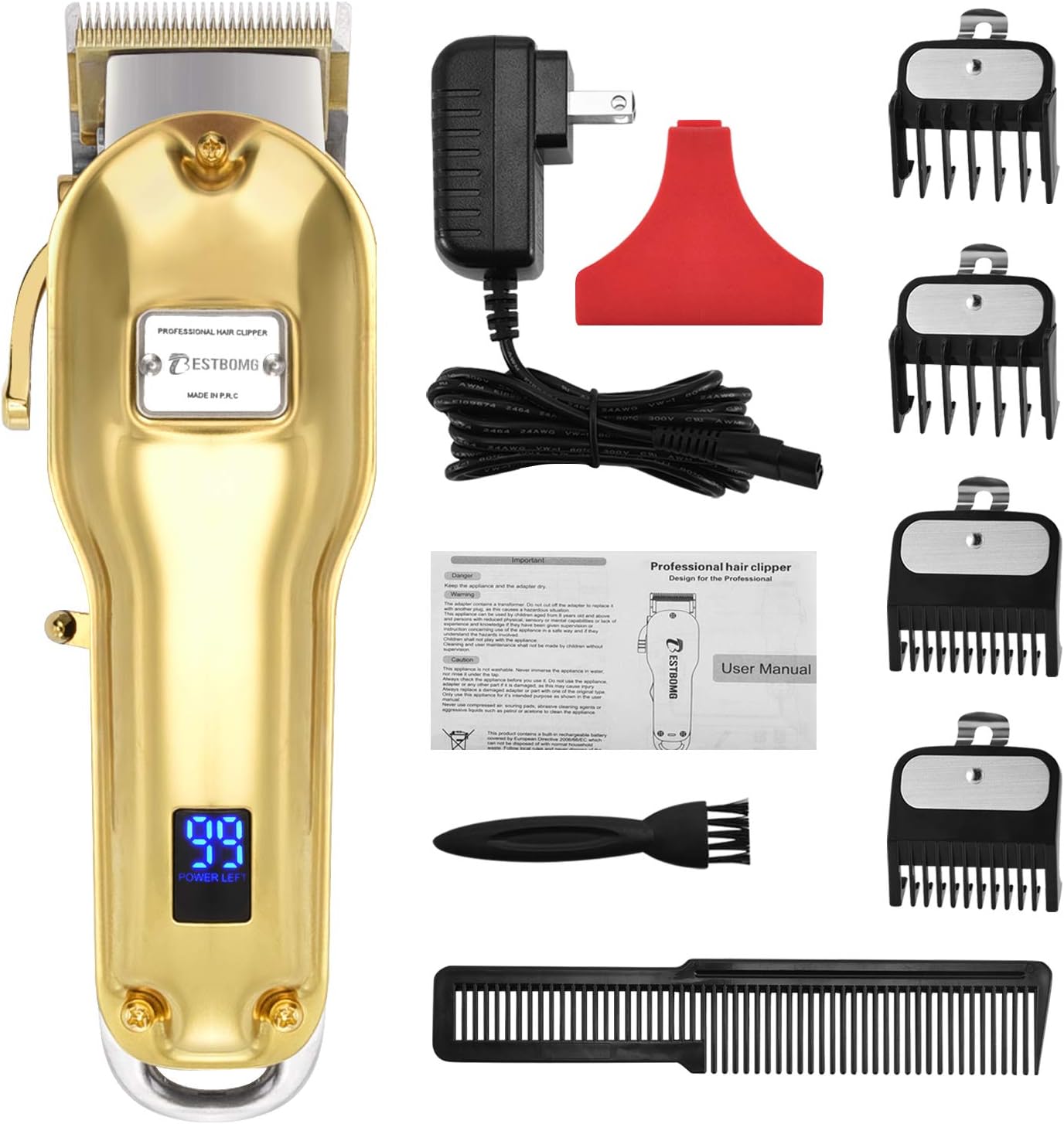 BESTBOMG Professional Cordless Haircut Kit Hair Clippers for Men Rechargeable Hair Clippers Set LED Display with Stainless Steel Metal Housing Heavy Duty Motor for Men, Women, Kids