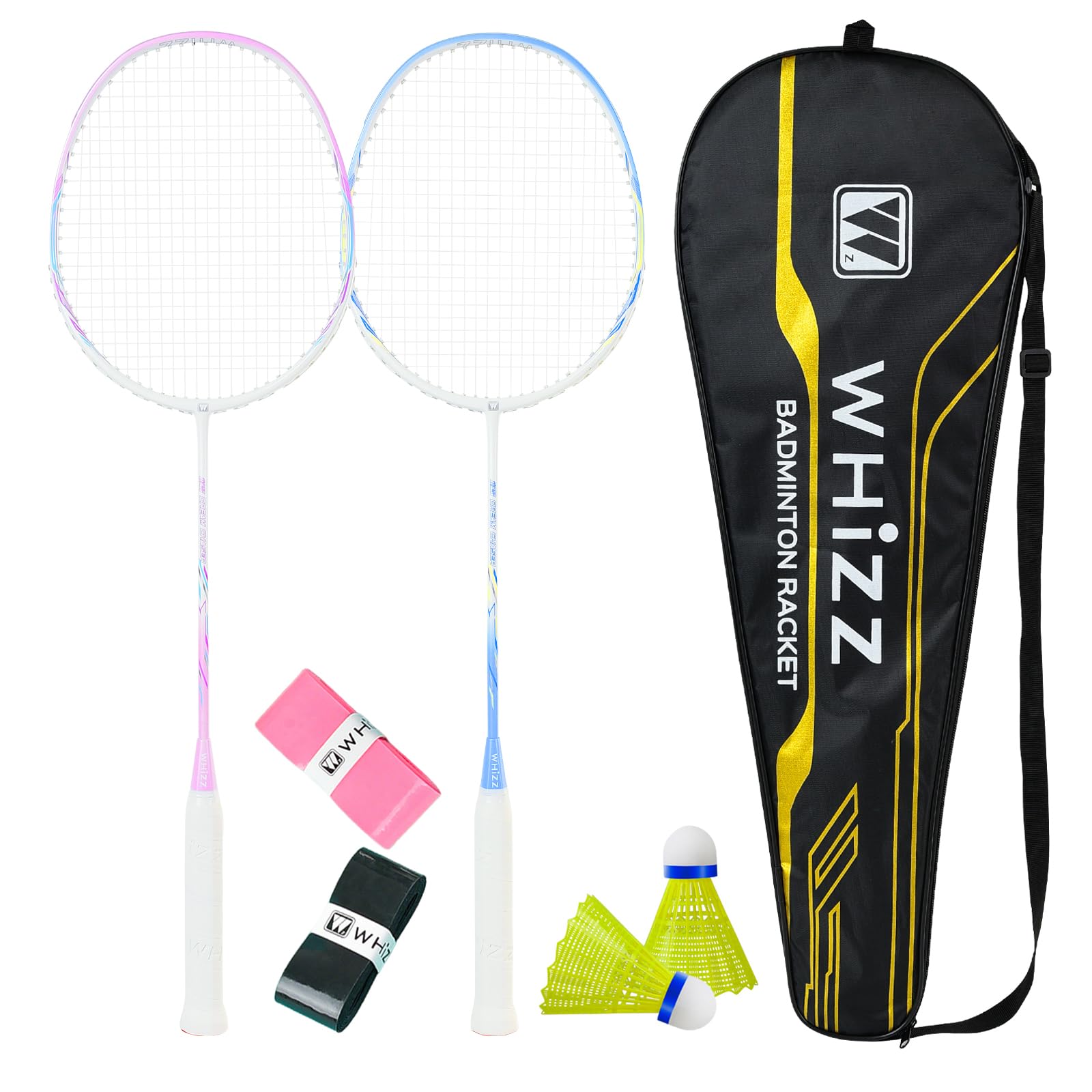 BAIHUALIN WHiZZ ZM520 Carbon Graphite Badminton Racket, Lightweight Badminton Racquet set 2 Player, Incl. Shuttlecock, Grip Tape & Carrying Bag, Blue+Purple