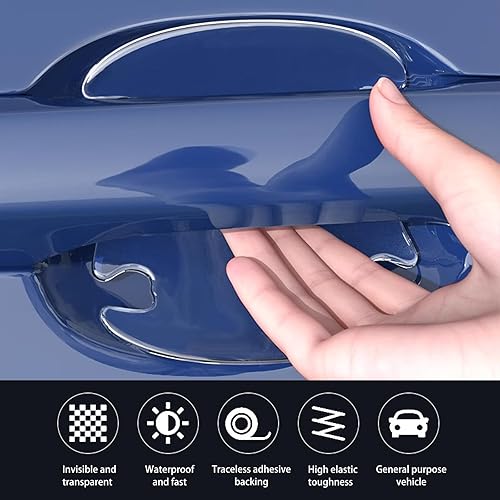 Miniatura 5 de Combinación de 8 calcomanías para manija de puerta de automóvil, pegamento epoxi invisible, película protectora de pintura antiarañazos, tira gruesa
