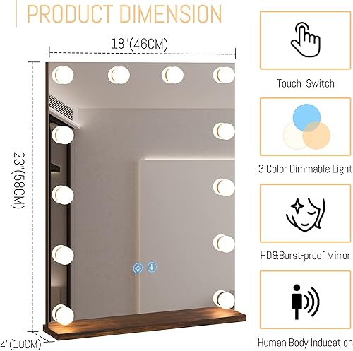 Miniatura 2 de LVSOMT Espejo de tocador con luces, espejo de maquillaje iluminado para escritorio, espejo de tocador de Hollywood con organizador de maquillaje, 3