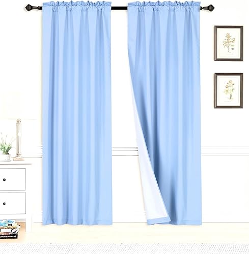 1 Unidades Cortina De Ventana Suave Textura De Microfibra Sólido Forrado Rod Pocket Blackout 63" R64 (Baby Blue)