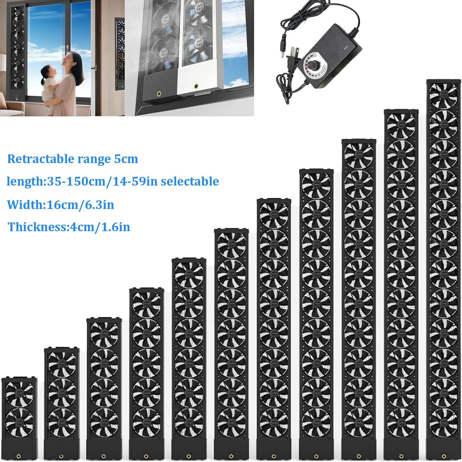 Waterproof Metal Vertical Window Exhaust Fan - Retractable Vertical Exhaust Fan Drill-Free for Sliding Windows Home Hot Areas(15.75-17.72in)
