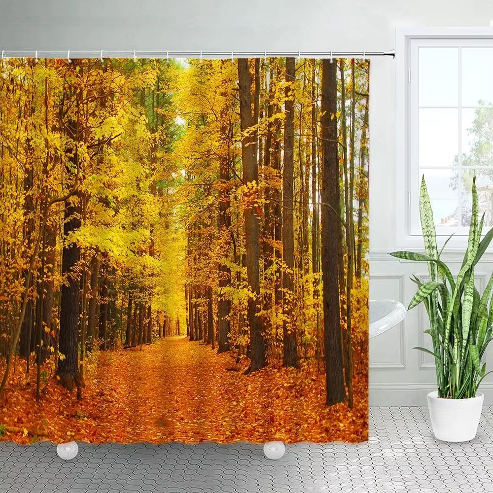 Rideau de douche grande hauteur 230 cm motif forêt pour éviter les éclaboussures