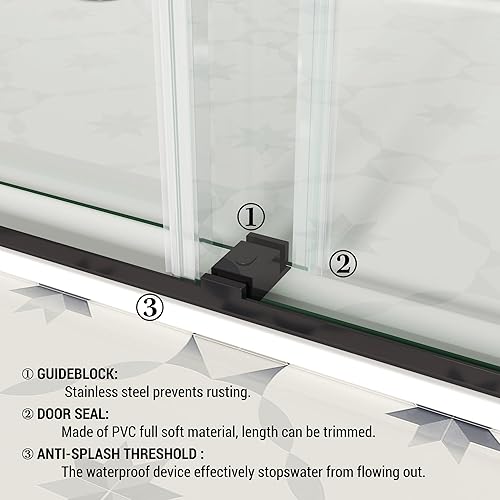 Miniatura 9 de Puerta de ducha sin marco, 56"-60" ancho x 79" H, ancho ajustable, certificado SGCC 3/8" (10 mm) vidrio templado transparente, puerta de ducha Mate