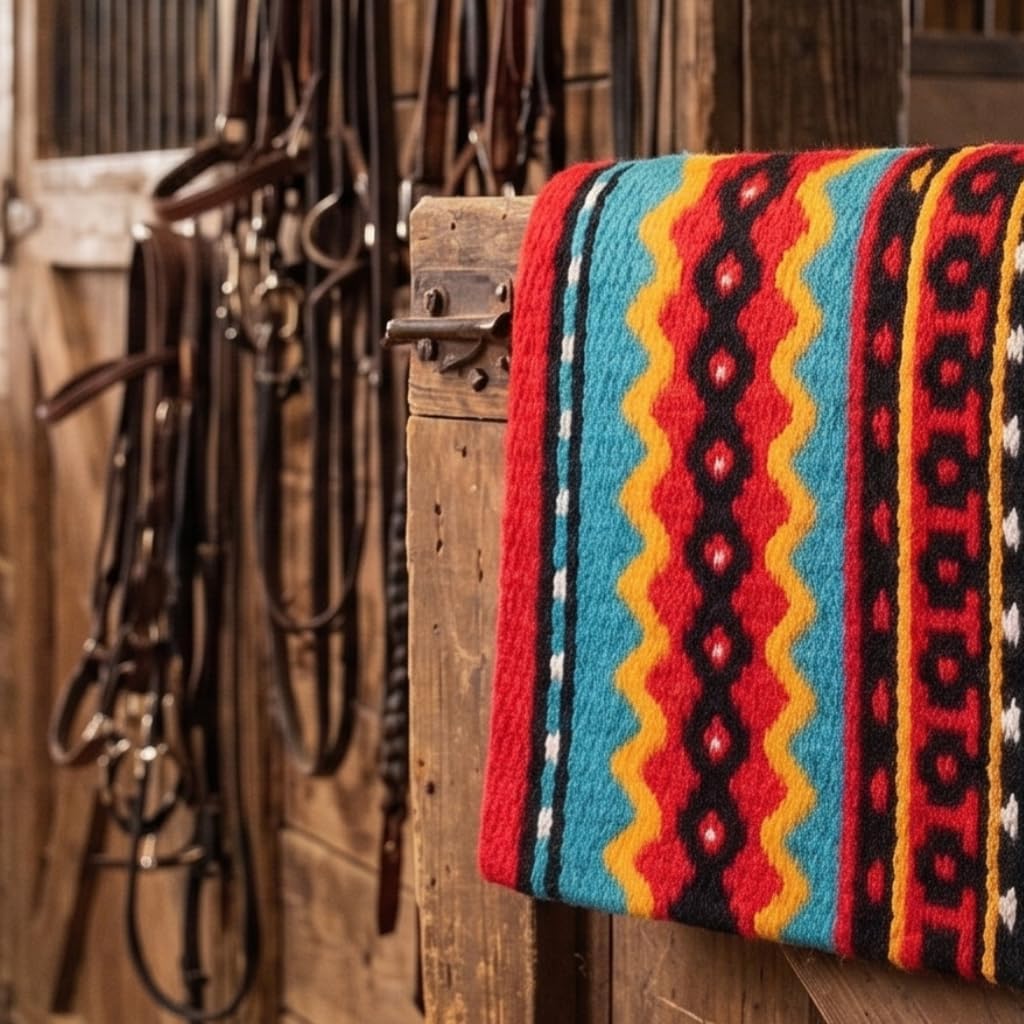 Western Show Saddle Pad/Blanket for Horses - Handmade Wool Saddle Blanket with New Zealand Design, Thick, Durable & Comfortable for Horse Riding (34” L x 38” W x 1) M13