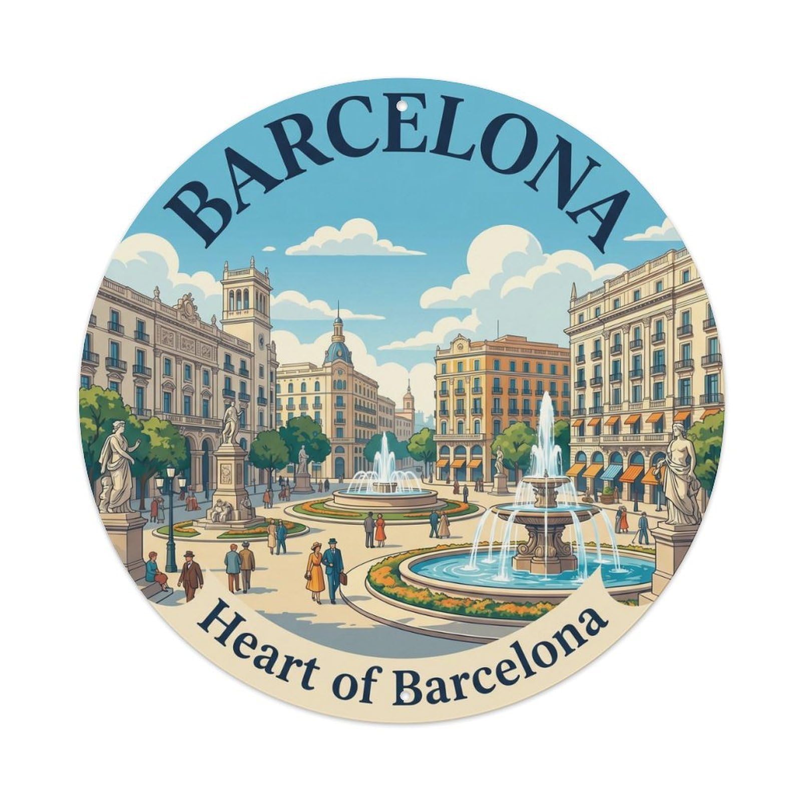 Vintage Travel Plaza Catalunya Barcelona Landmark Metal Tin Sign Plaque