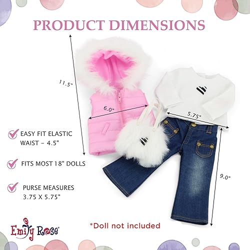 Miniatura 6 de Emily Rose Juego de regalo de chaleco acolchado rosa de 18 pulgadas | 4 piezas de 18 pulgadas de jeans de muñeca de 18 pulgadas, traje casual de