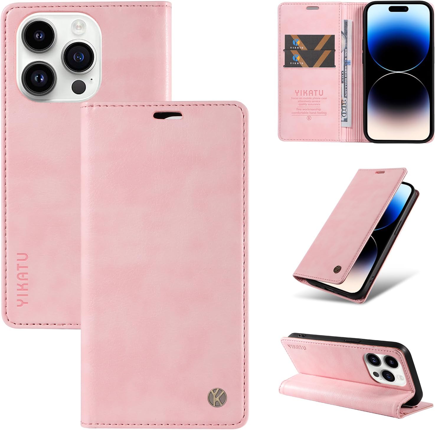 Cover Compatible with Huawei Nova Y70 / Enjoy 50 / Nova Y70 Plus Magnetic Closure Flip Stand Wallet PU Leather Card Slot Phone Case Pink2