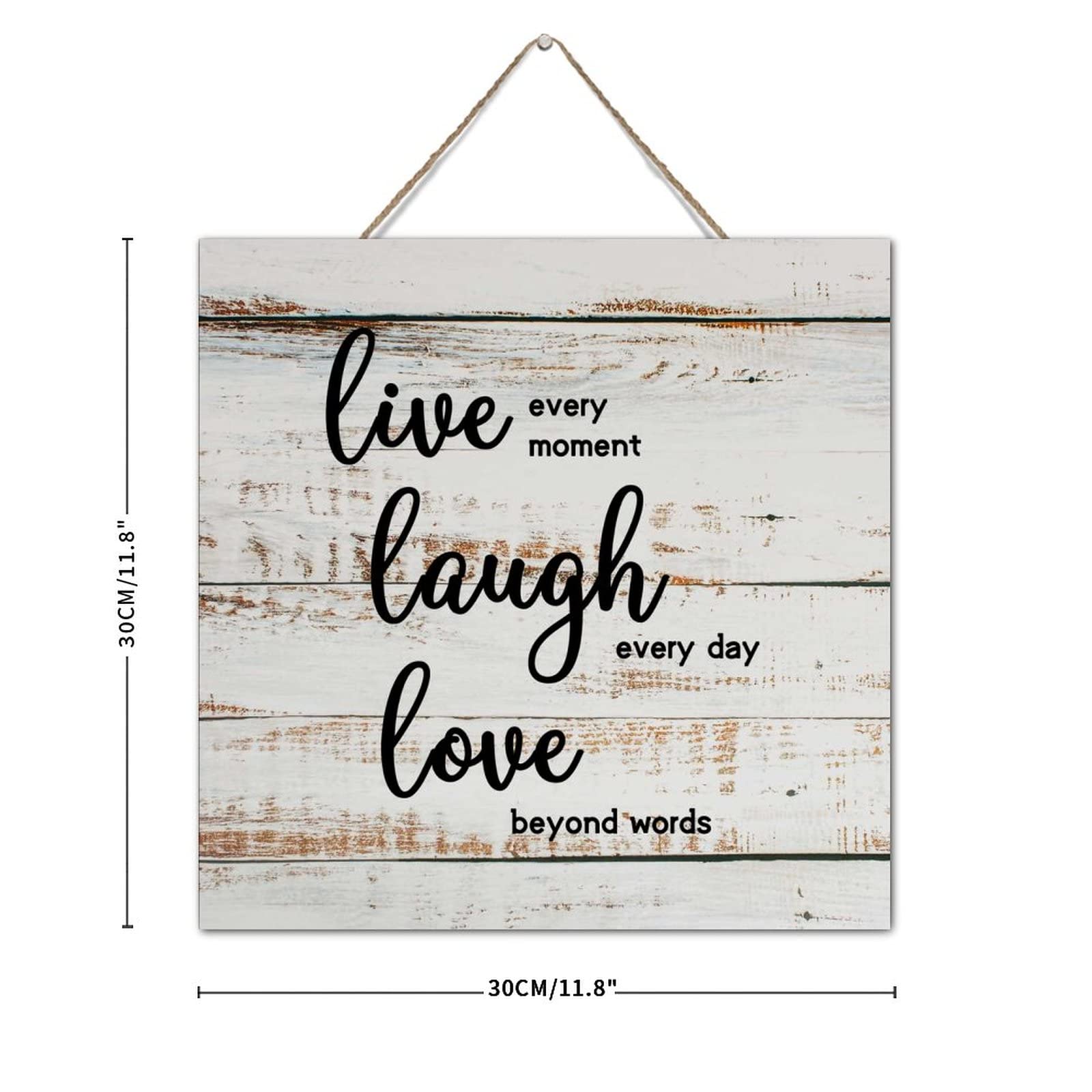 Cute Wooden Bar Signs Live Every Moment,Laugh Every Day,Love Beyond Words 12x12 in House Sign Home Decor Wood Sign Plaque Hanging Wall Art Decorative Funny Sign Garden Sign