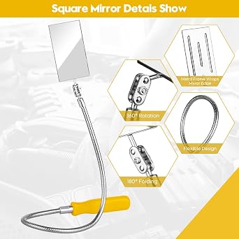 Telescoping & Bendable Inspection Mirror Round & Square Heads, Black/Yellow