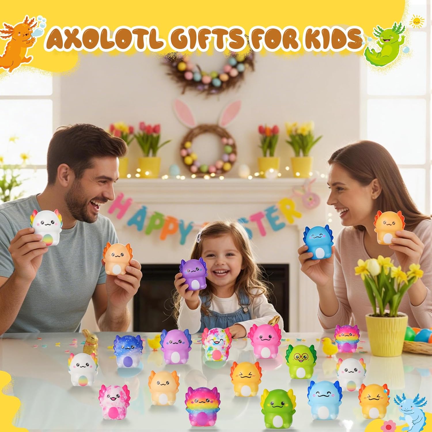 24 Pack Axolotl Slow Rising Squishy Squeeze Toys Stress Relief Fidget Toys for Kids Boys Girls Party Favors Birthday Gifts, Classroom Prizes Goodie Bag