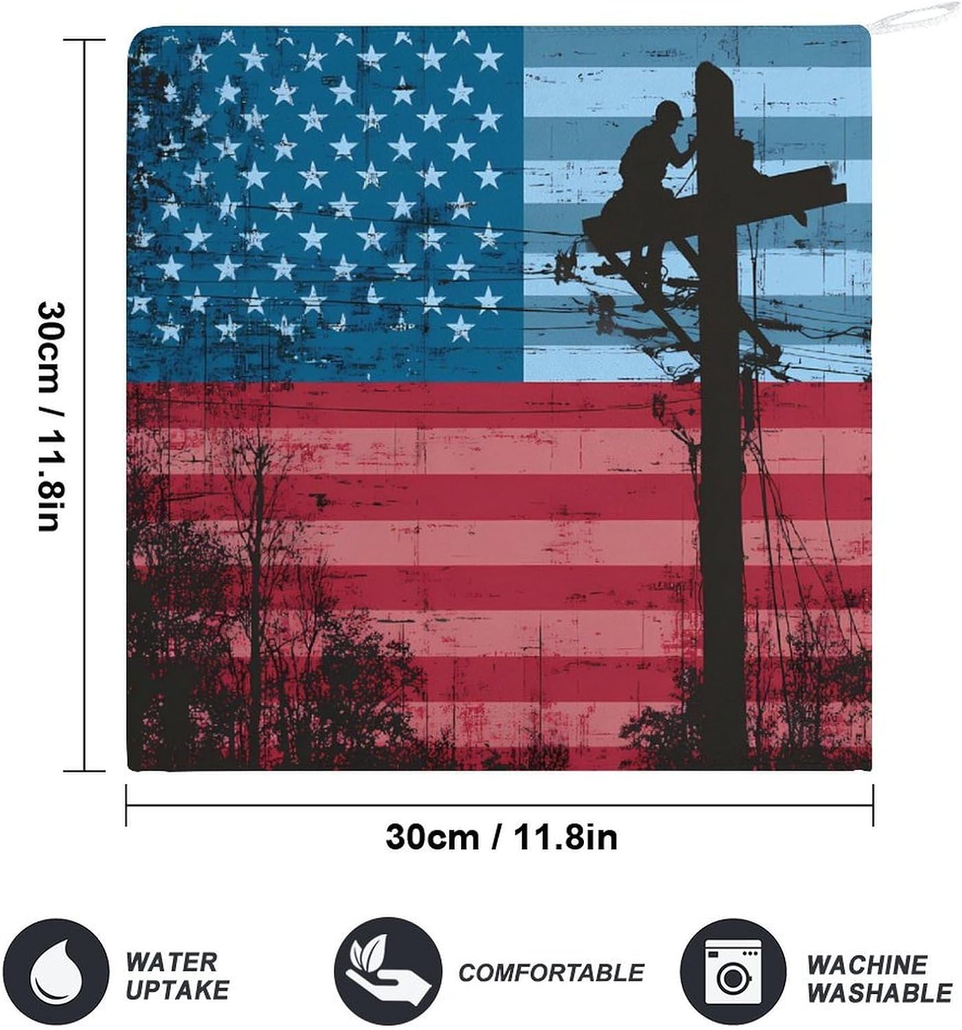 Lineman US Flag Microfiber Hand Towels for Bathroom Soft Absorbent Bath Kitchen Towel with Hanging Loop 4PCS