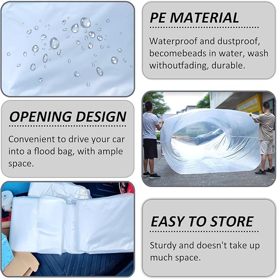 Car Cover Weatherproof Car Cover, Clear Plastic Car Cover y Enclosed Sealed Car Flood Cover, Car Shield From Being Flooded, Suitable for Most Cars(Large)