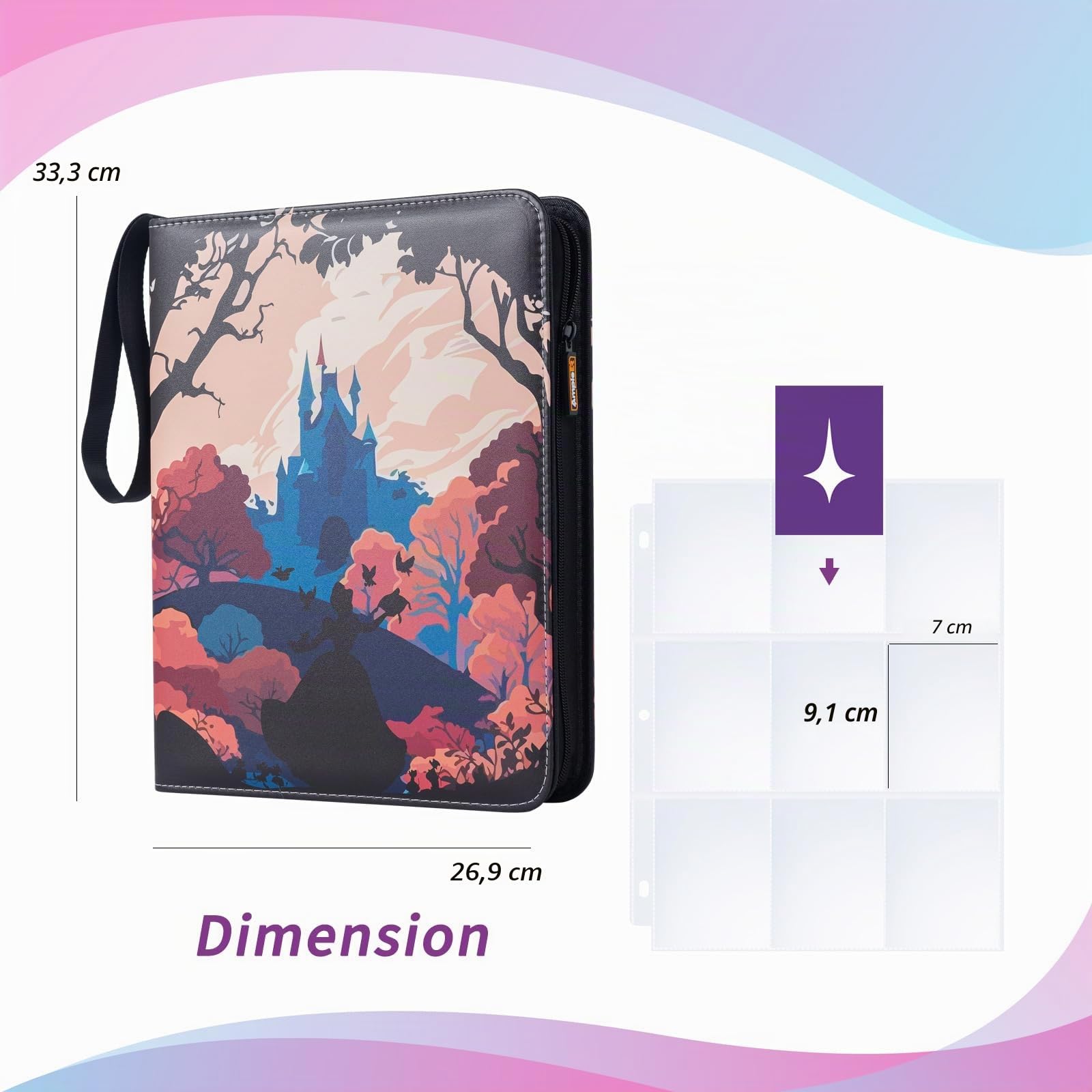 Classeur de cartes à collectionner, 9 pochettes compatibles avec 900 cartes Lorcana, convient pour MTG TCG Storage Display Collection (CR)