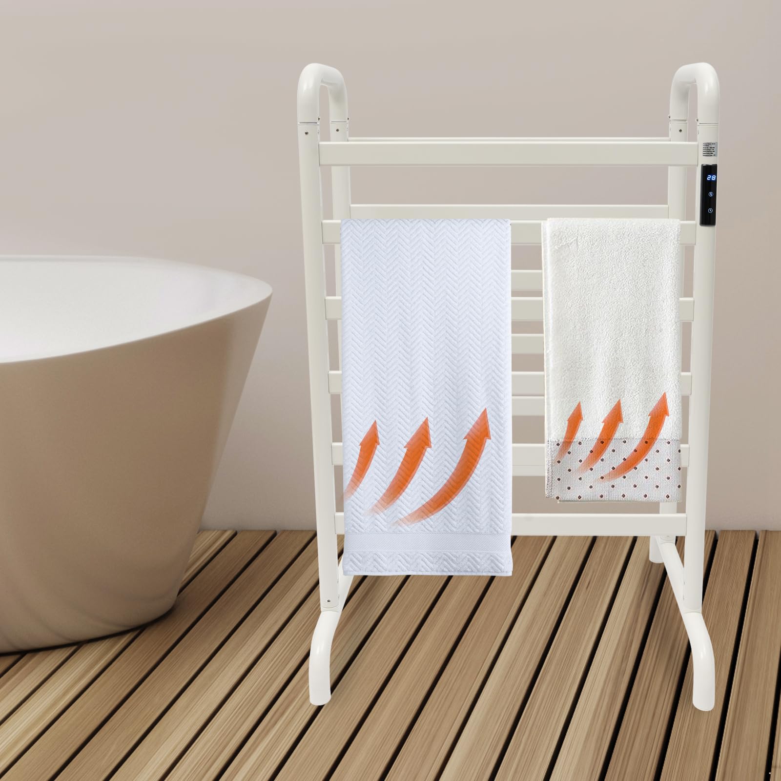 Badheizkörper, Heizkörper Bad, 45-60℃ Handtuchheizkörper, 180W Badheizkörper Handtuchhalter, Handtuchtrockner mit Digitalem Thermostat mit Timer und Heizstab, 60 * 43 * 90.5cm