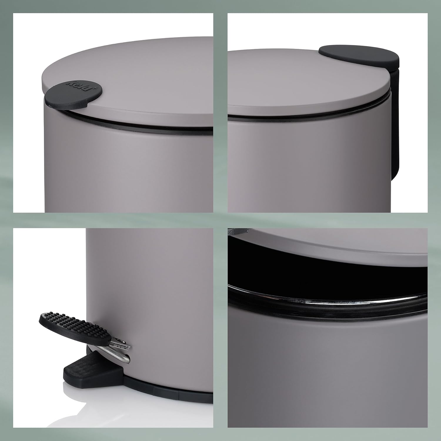 kela Cosmetic Bin 5 L Light Grey Matt, Silent-Close Lid, Pedal Bin Bathroom Bin, Bathroom Bin with Inner Bucket and Carry Handle