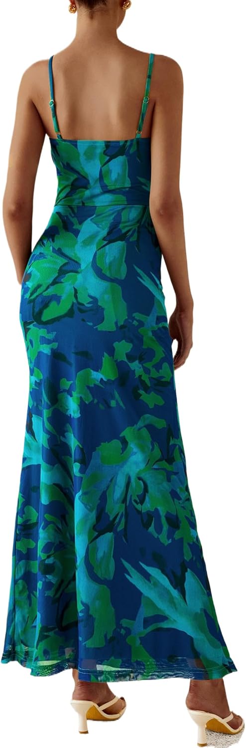 PRETTYGARDEN Women's Floral Bodycon Maxi Dress Summer Beach Sundress Sleeveless Spaghetti Strap Wedding Guest Dress - Image 8