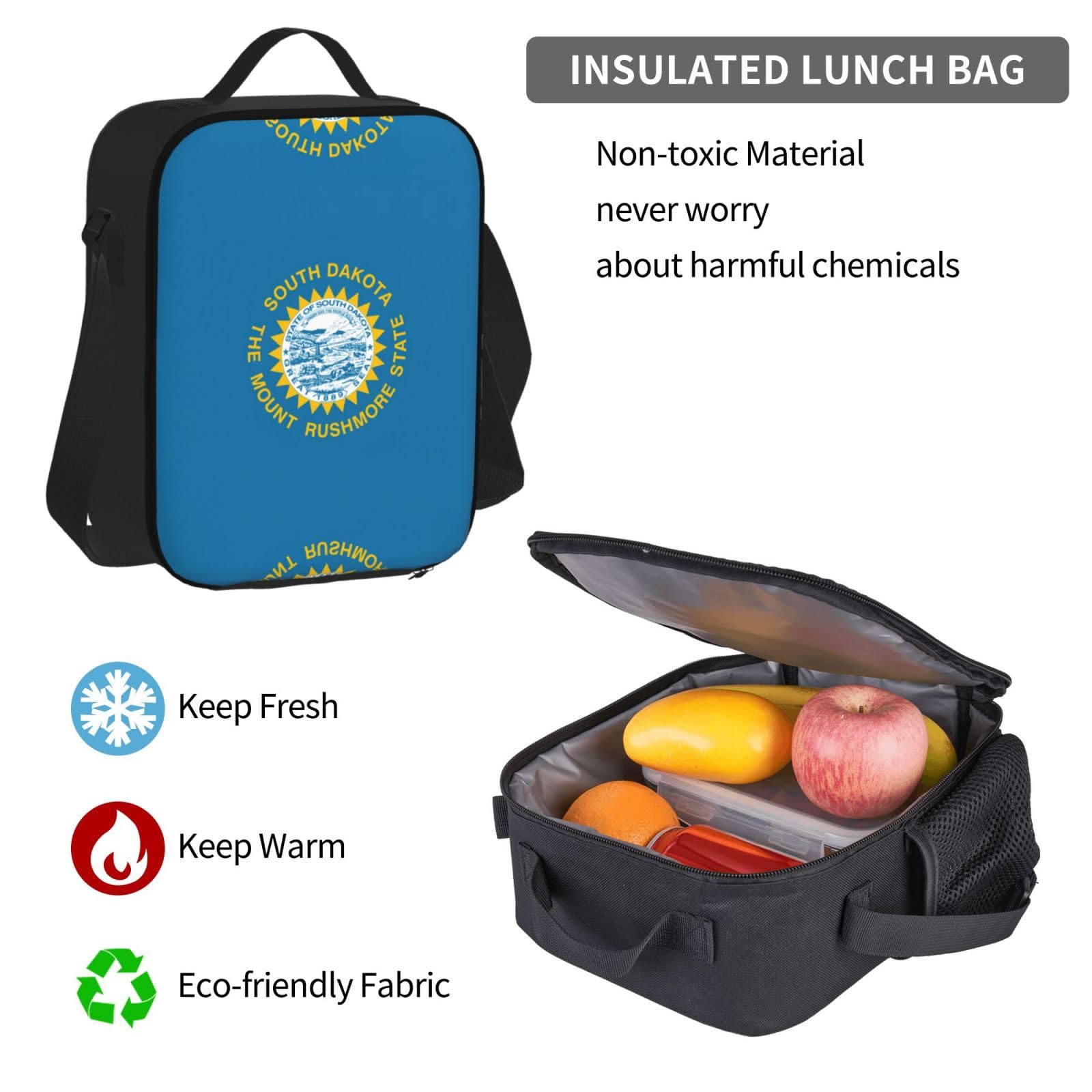 Flaga Dakoty Południowej plecak dziecko chłopcy dziewczęta pudełko na lunch szkoła torba zestaw uczniów szkoły student prezent, Czarny, One Size, Bagaż