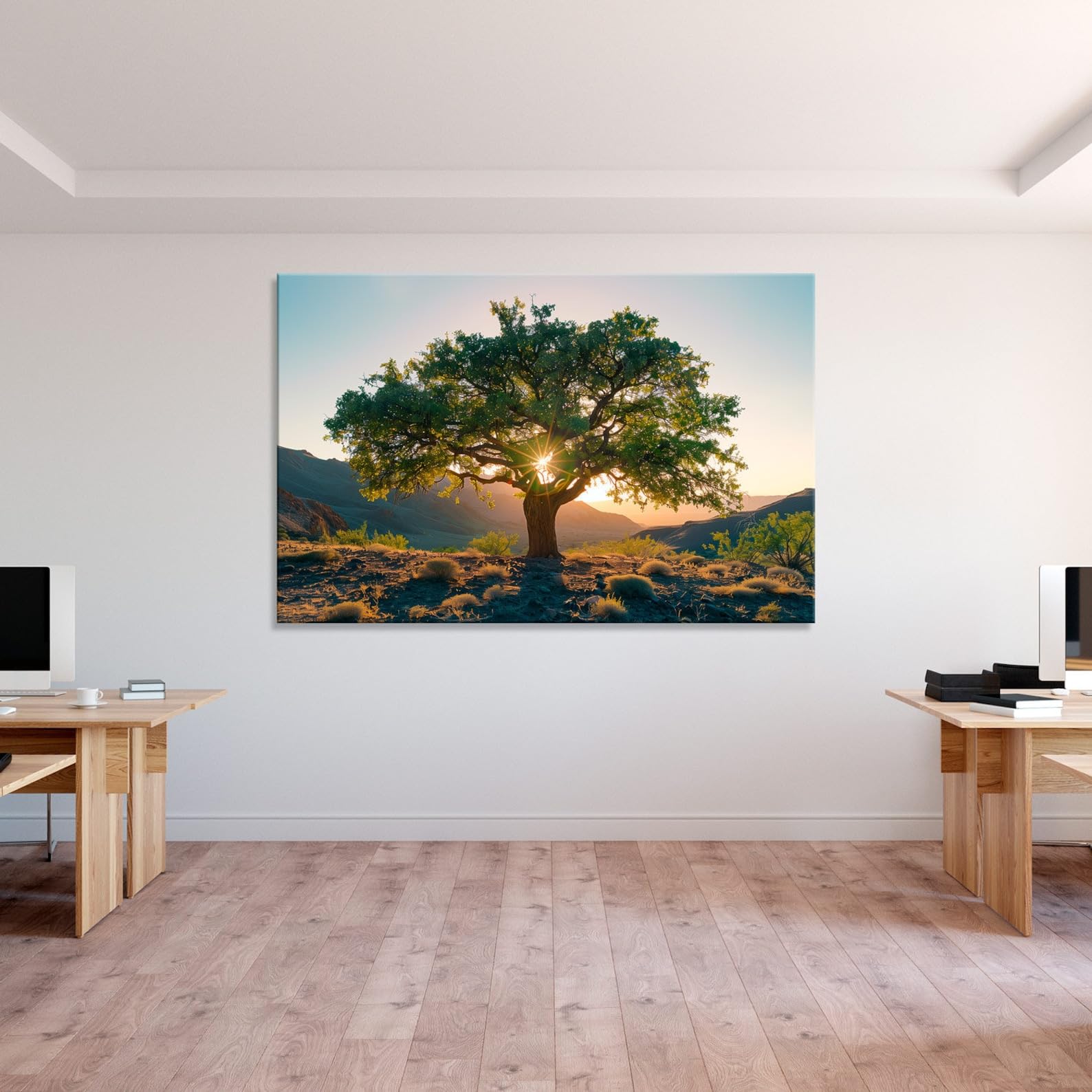 CAOXTART Sunrise Aesthetic Painting, Landscape Tree Canvas Print: Tranquil Nature Wall Art for Living Room, Home Decor(80x120cm/Frameless)