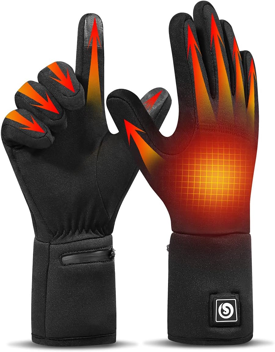 Heated Gloves, Battery Electric Heated Glove Liners for Men Women Ultra-Thin Hand Warmers Rechargeable Touchscreen Winter Gloves for Hiking Ski Riding Cycling, Black (M/L)