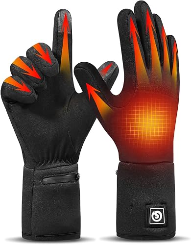 SAVIOR HEAT Heated Gloves, Battery Electric Heated Glove Liners for Men Women Ultra-Thin Hand Warmers Rechargeable Touchscreen Winter Gloves for Outdoor Sports, Black