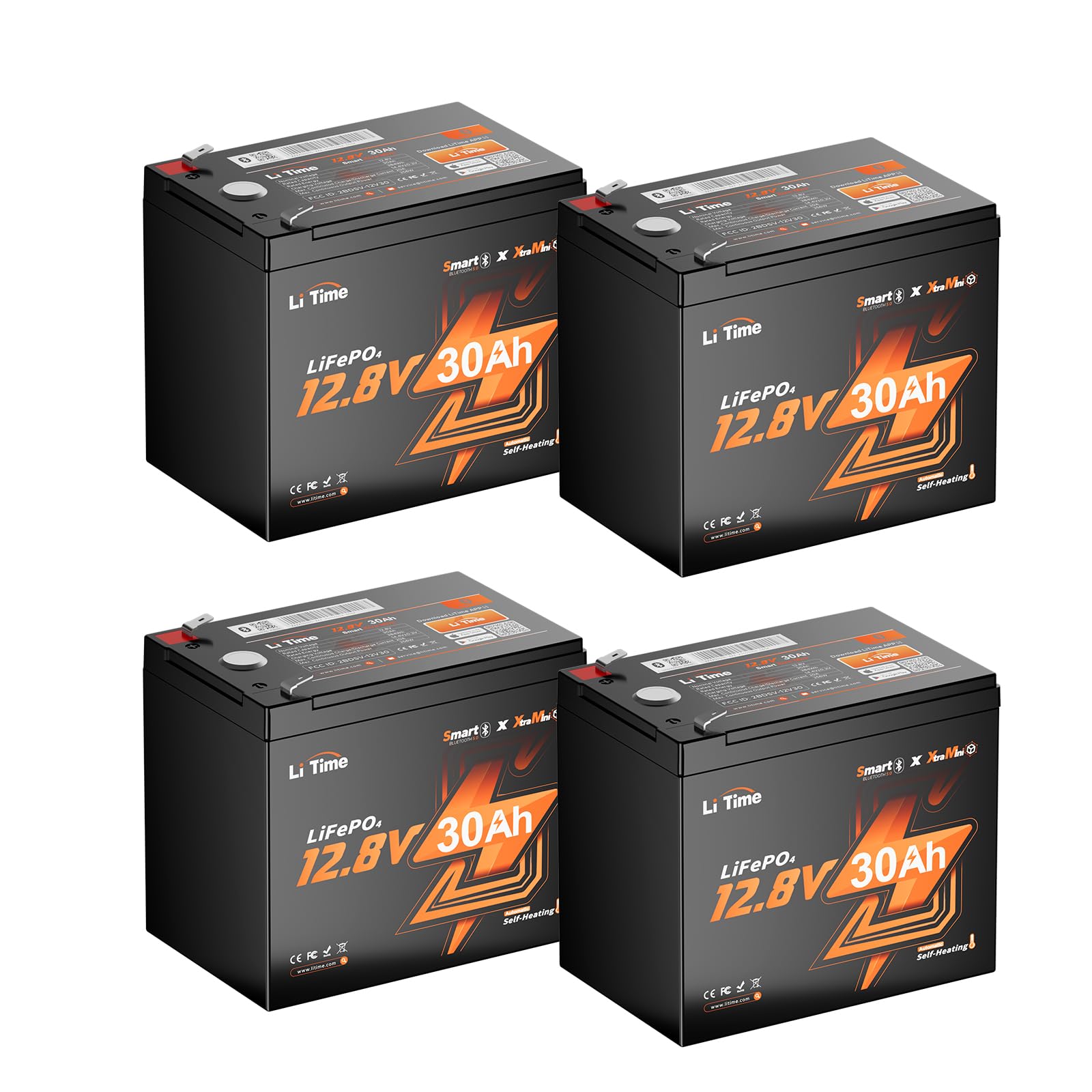 LiTime 12V 30Ah Ice Fishing Portable LiFePO5 Battery for Fish Finder 4Pack