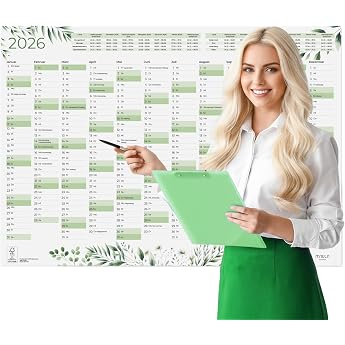 Annual Calendar 2026 Wall Calendar A1 Folded - XXL Large Wall Calendar 2026 as Poster for Office School & Home - Practical Year Planner 2026 for Appointments Greenery A1