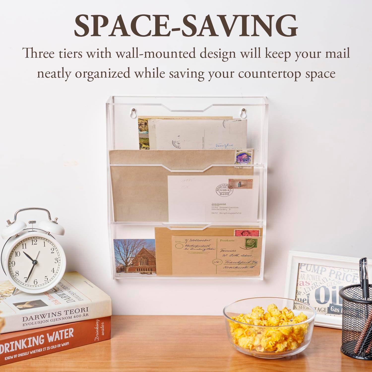 MyGift 3 Tier Clear Acrylic Mail Sorter, Wall Mounted Letter Holder for Home Entryway or Office Document Organizer Rack