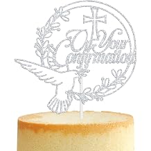 Tivurcia On Your Confirmation Cake Topper, Peace Pigeon Cross Religious Baptism, Wedding Christening Baby Shower 1st Birthday Party Decorations for Boy Girl, Silver Glitter