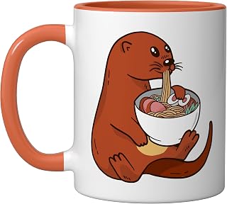Sea Otter Food Design for a Ramen Soup Lover Ceramic Mug, Orange/White