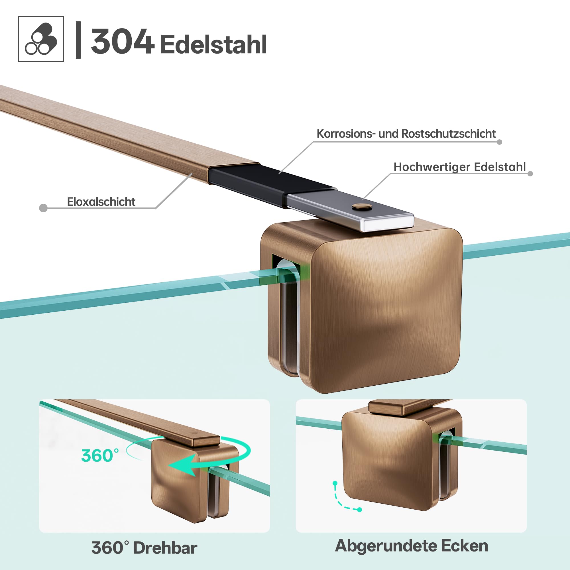 Barra telescopica di supporto da parete per box doccia in acciaio inox, regolabile 68,5-127,8 cm (dal muro al bordo interno del vetro), per vetri 6-10 mm, oro rosa spazzolato