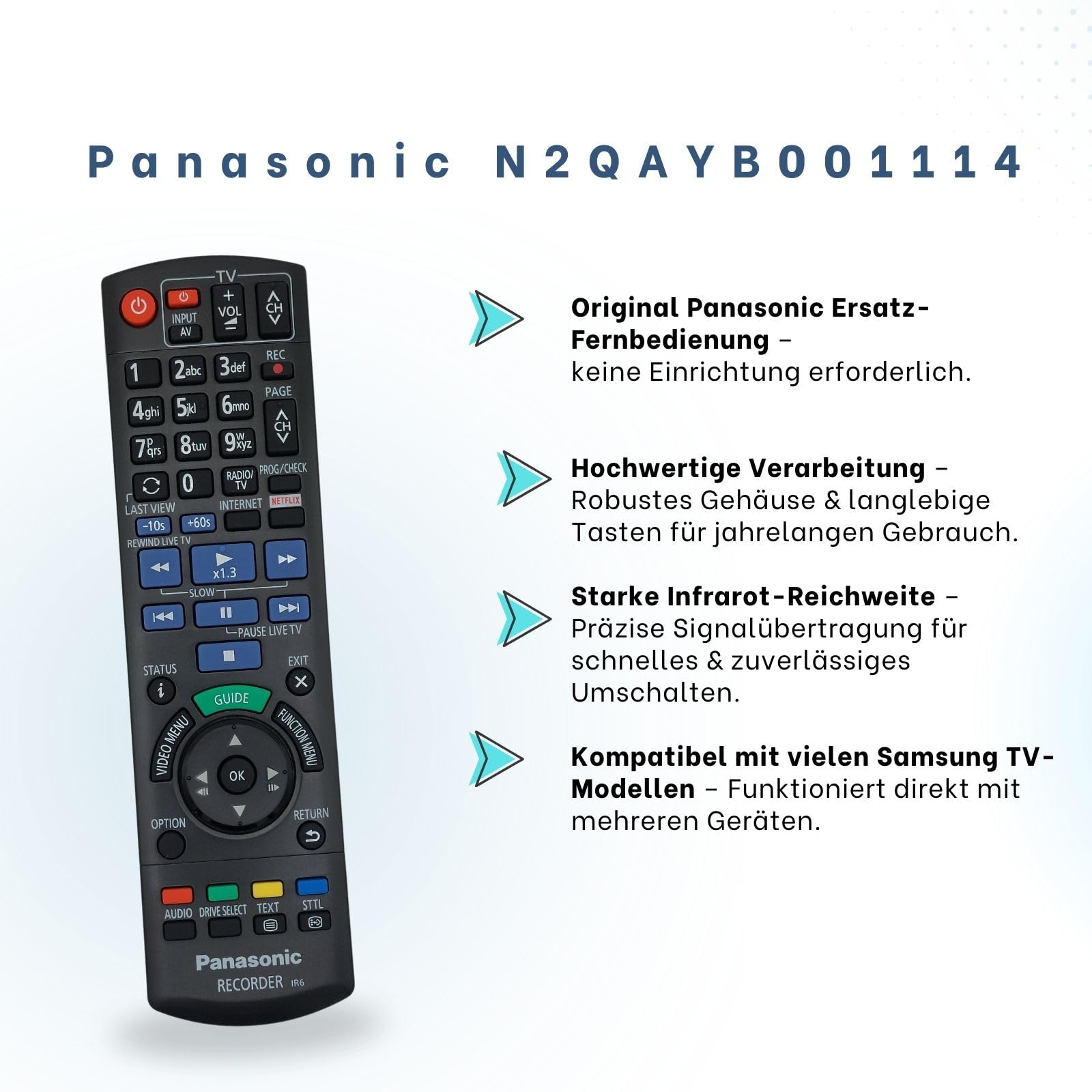 Panasonic N2QAYB001114 – Original-Fernbedienung für Panasonic Viera TVs – Achtung Nicht kompatibel mit Panasonic N2QAYB001113 !!!
