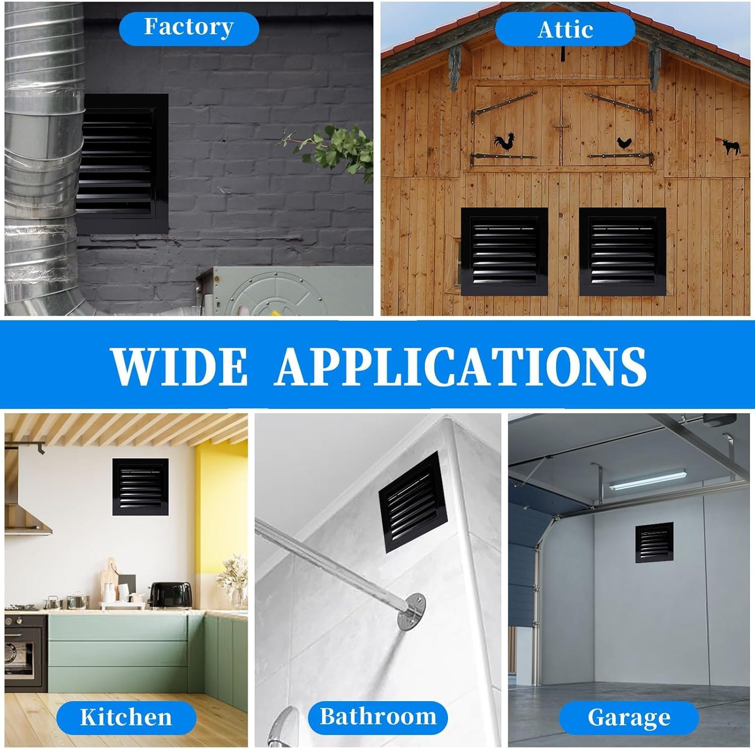 2 Pcs 12" x 12" Gable Vents for House Aluminum Alloy Shed Vent Attic Vents with Screen Wall Vent with Screws, for Ventilation Exterior Doors Wall (Black)
