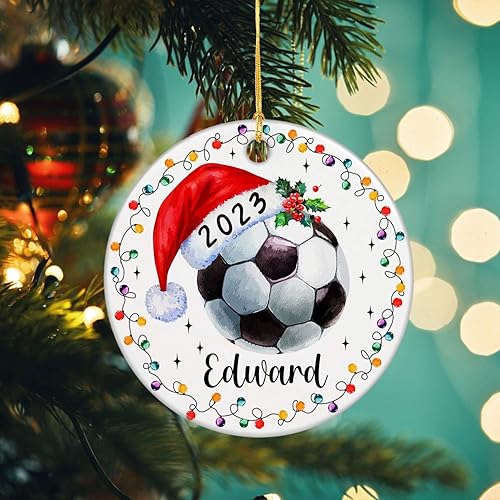 Miniatura 3 de Adorno de fútbol personalizado con nombre y año, ideas de regalo personalizadas para jugadores de fútbol, adorno de Navidad de pelota de fútbol,
