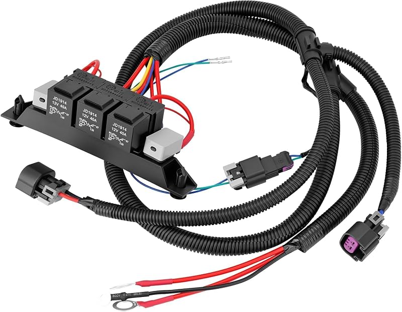 674-00923 Dual Speed Electric Fan Control Wiring Harness Kit with Relay | Compatible with Chevy Avalanche Silverado Suburban Cadillac Escalade GMC Sierra Yukon 1999-2007 Retrofit Stand Alone Fan Wire