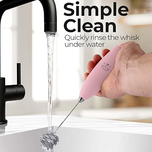 Vista 290 de Zulay Kitchen - Espumador de leche de mano con pilas AA Duracell: batidora de bebidas resistente para café, latte, capuchino y más, color aurora