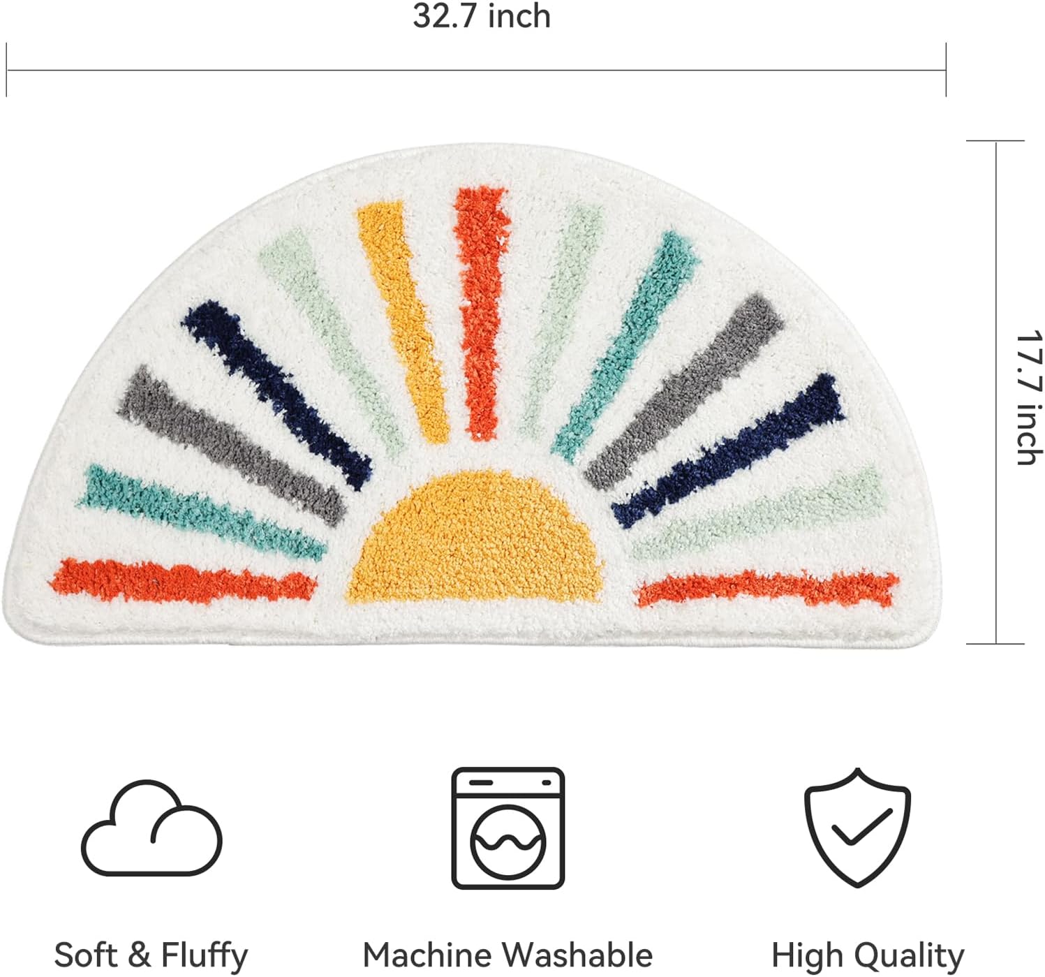TRUEDAYS Colorful Boho Bath Mat Half Round Water Absorbent Non-Slip Bathroom Rugs, Machine Washable Soft Microfiber Sun Bath Rug for Bathroom, Shower, Room