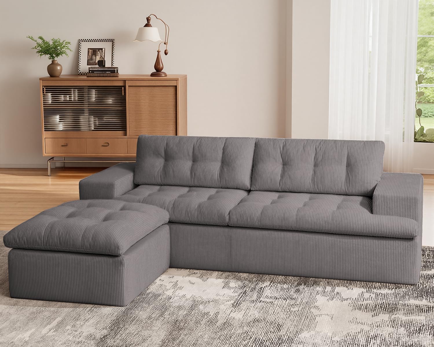 Light Grey Cloud Modular L-Shaped Sofa with Ottoman Fluffy Cushions No Assembly