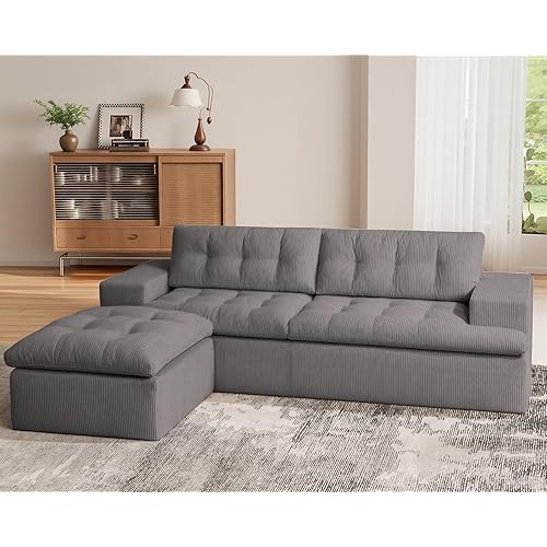 Cloud Sectional Boneless Sofa with Ottoman, Modular L Shaped Couch with Layered Cushion, Fluffy Comfy Couches for Living Room, No Assembly, Light Grey