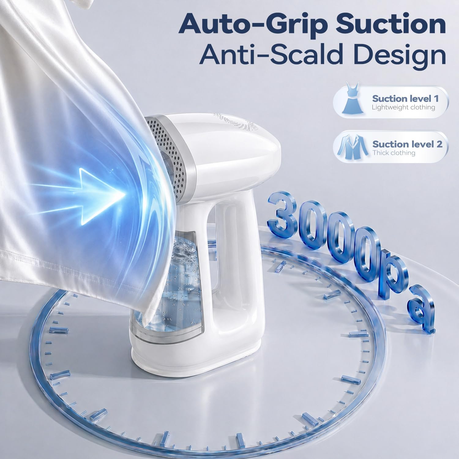 Vacuum Steamer for Clothes, 3000Pa Auto-Grip Suction Handheld Garment Steamer, 20S Fast Heat,Dual Modes 1000W for Travel Steam Iron, Business & Trip, No Ironing Board Required