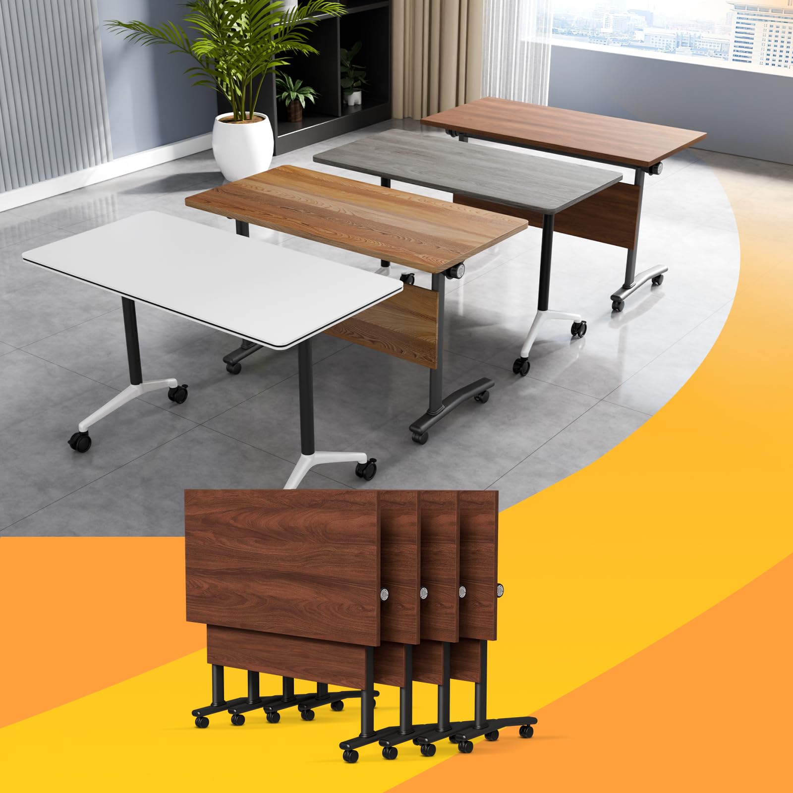 WYMHYZ Conference Table Flip Top Mobile Conference Room Tables,Folding Conference Table with Wheels,Large Meeting Training Seminar Table Saving Space