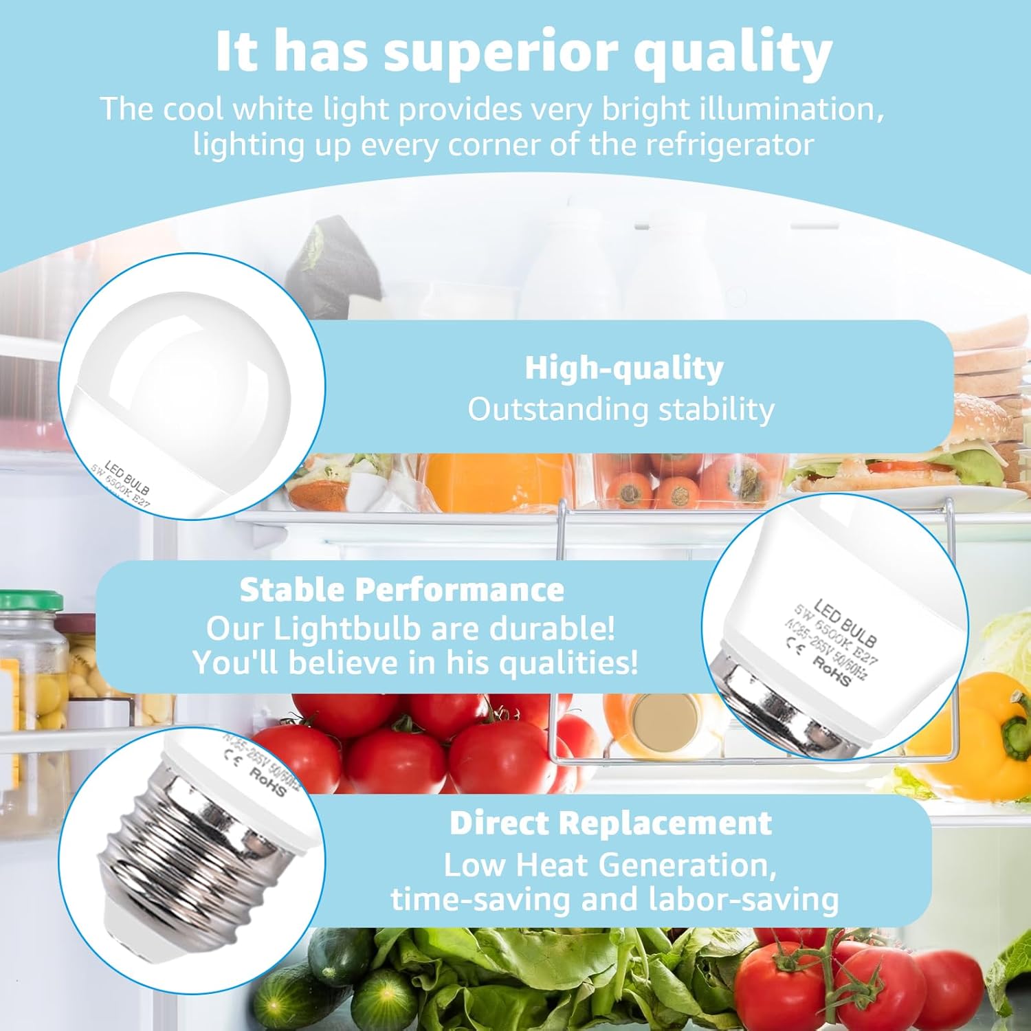 2PCS W11338583 W10565137 Refrigerator Light Bulb Lamp for Whirlpool Freezer Maytag Replace W11043014 W10745744 W11196500 Freezer LED Light Bulb