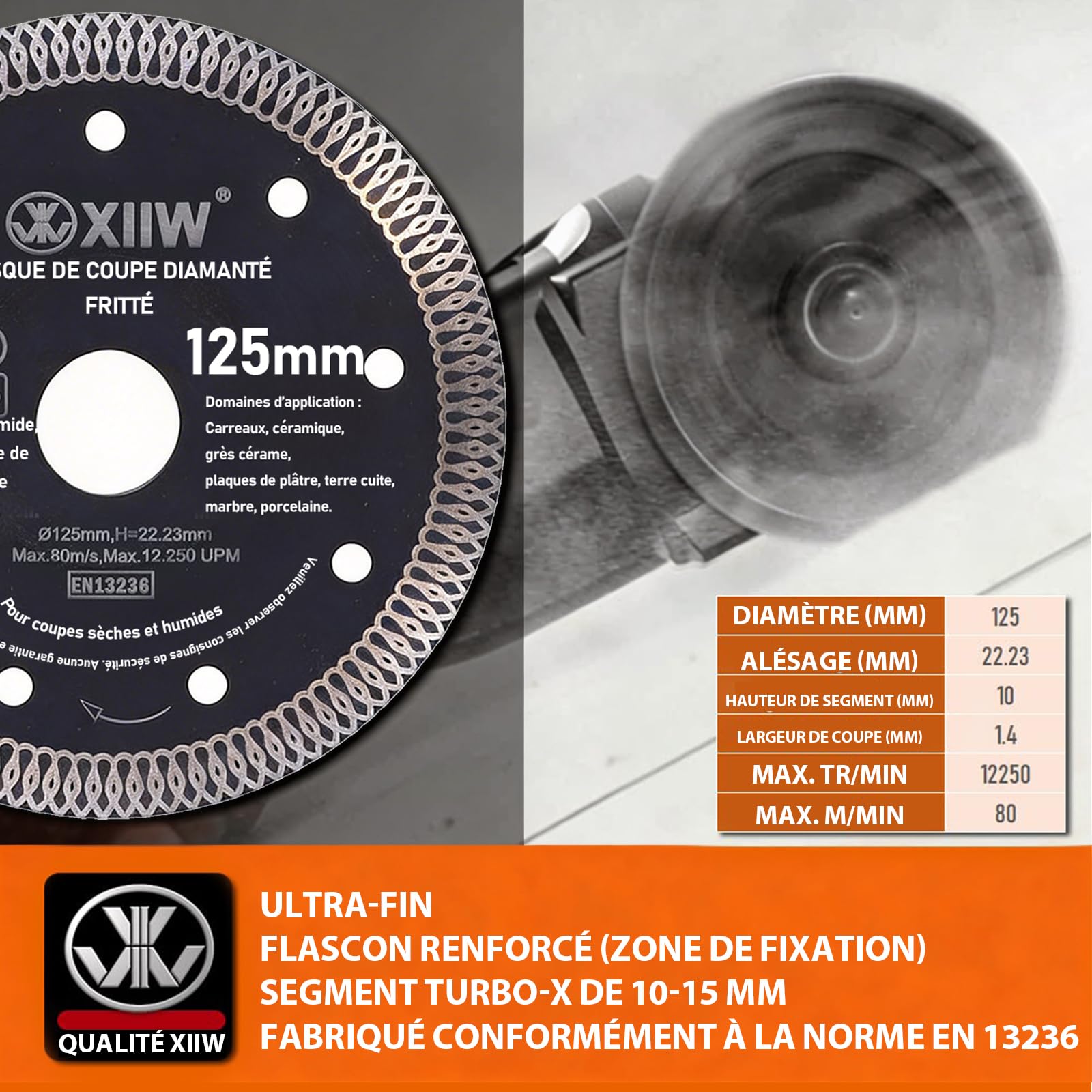 Juego de 8 brocas de diamante para azulejos, 20/35/38/40/50/68 mm x M14, brocas de diamante para taladrar materiales duros como cerámica, mármol, mampostería, con 2 discos de corte de 125 mm