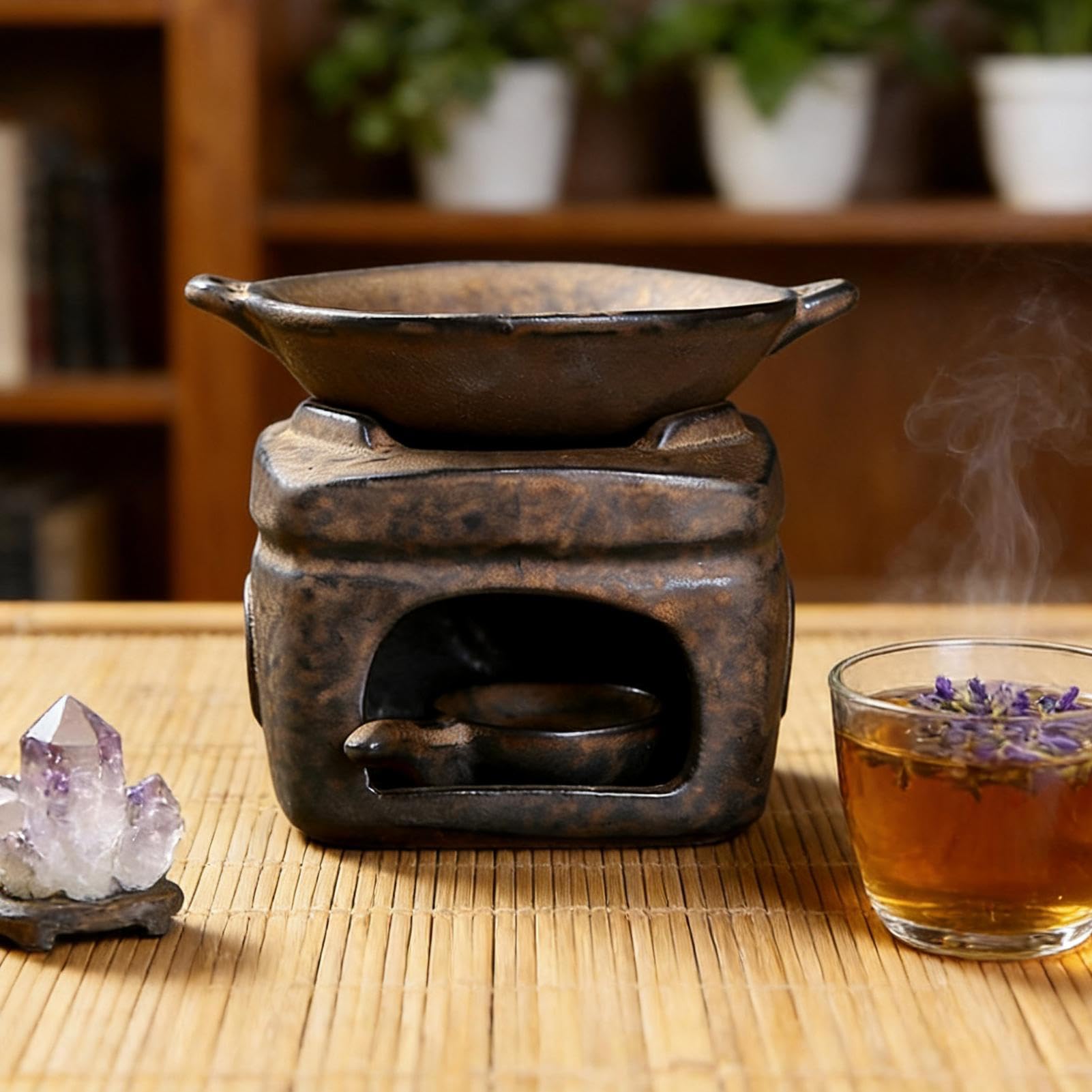 Fornello Aromaterapico Diffusore Di Aromi In mica Multifunzionale Con 2 | Scioglie e Riscalda Bruciatore di Per Sala Yoga Scrivania Ufficio Camera Meditazione