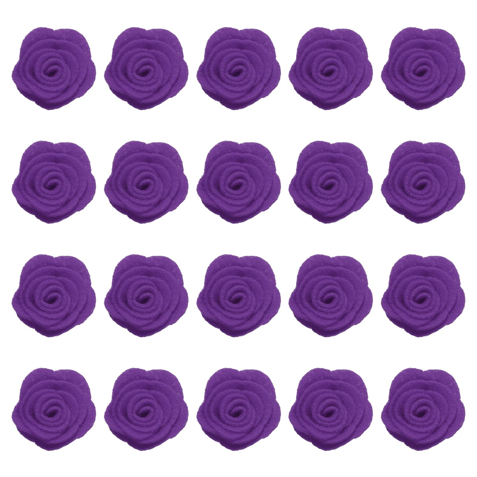 sourcing map 20Pcs Felt Fabric Flowers Embellishments, 1.57" Nonwoven Camellia Sewing Appliques Ornament Artificial Flower Heads for DIY Wedding Party Scrapbook Hair Decorations, Dark Purple