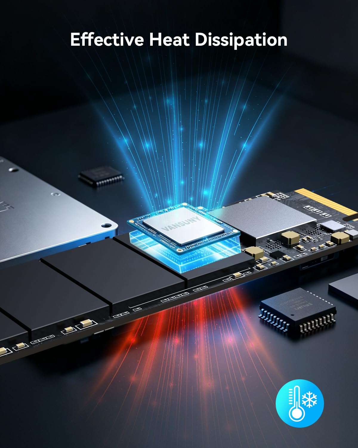 Vansuny SSD M.2 512Go, Disque Dur SSD M.2 NVMe 512go Vitesse 3400M/s pour La Mise à Niveau du Pc De Jeu