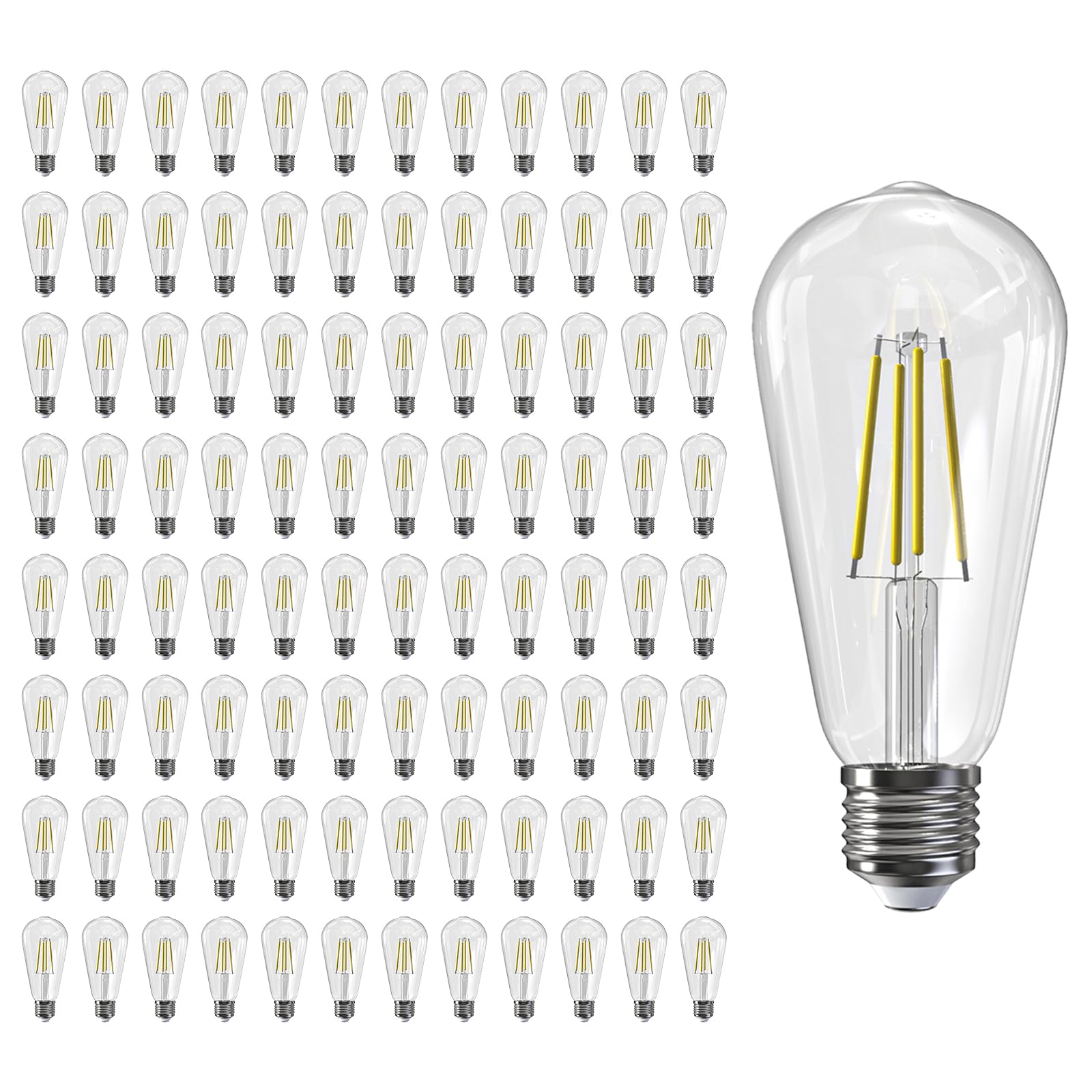 Jensense Edison Bulbs E26 LED Bulb 60 Watt Equivalent, Vintage LED Light Bulbs CRI90+ ST19, Dimmable Clear Light Bulbs (5000K Daylight, 7watt-96 Pack)