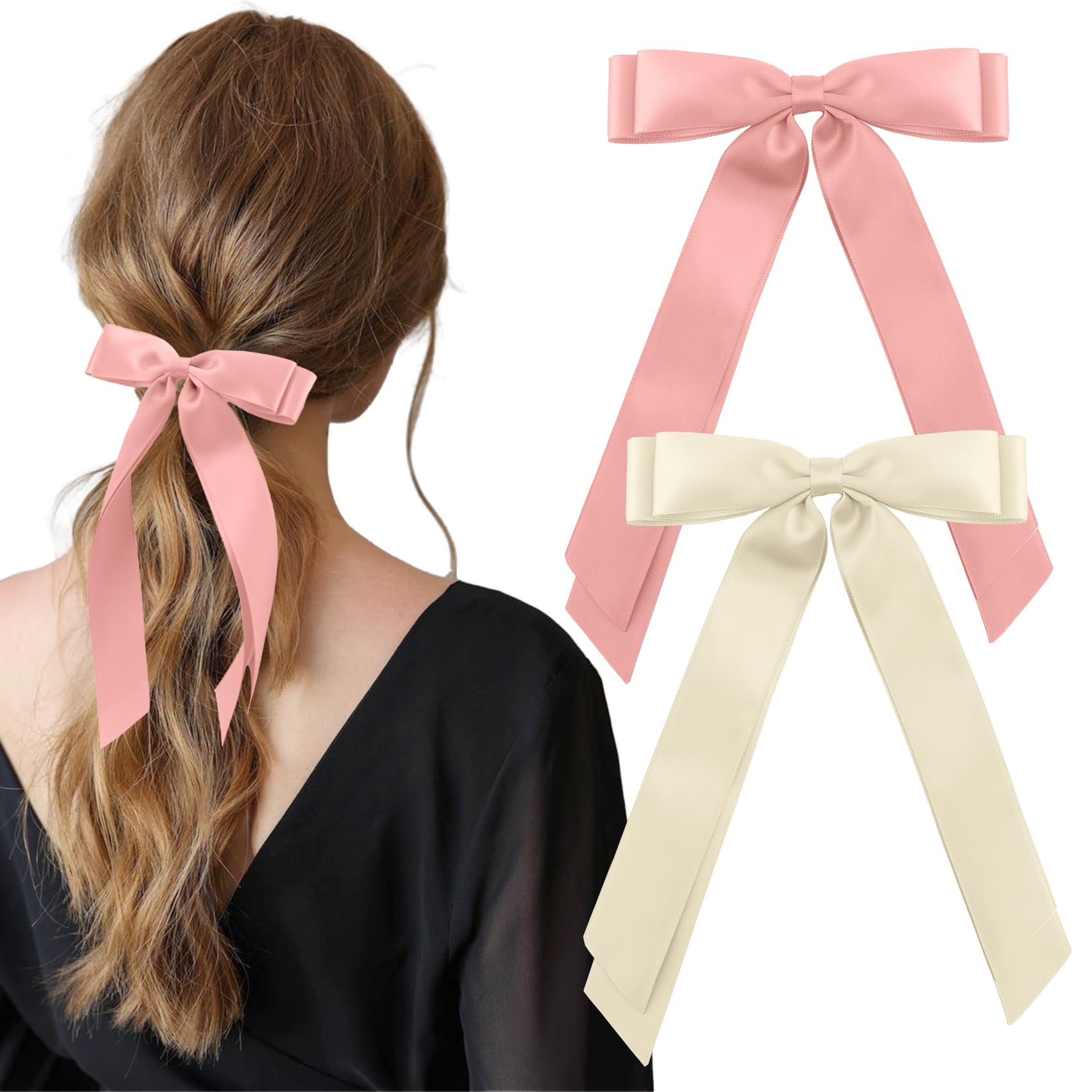 Amazon.co.jp: Yetuab サテンボウダブルリボンヘアクリップ、2個セット  