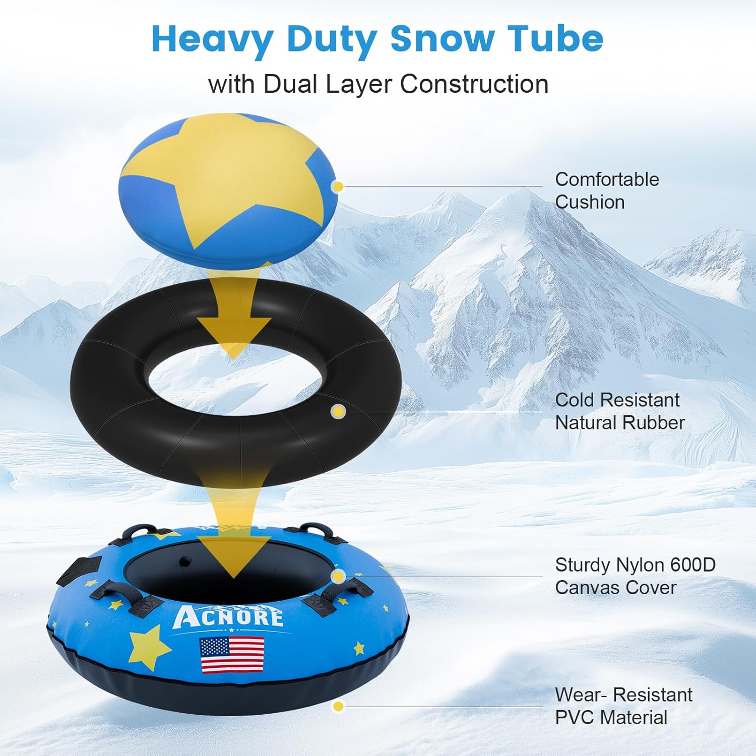Snow Tubes for Sledding Heavy Duty,42" Inflatable Snow Tube with 4 Handles,Snow Sled for Kids & Adults,Heavy Duty Snow Tube for Kids